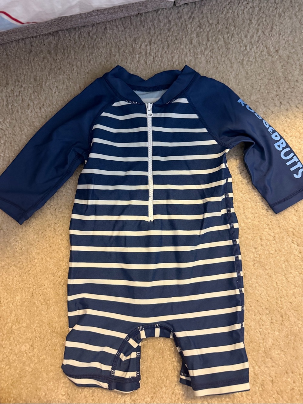 Kids Navy & White Stripe One-Piece Rashguard Swimsuit by RuderButts
